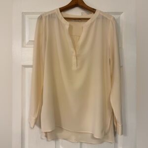 R Label Top Women's Large Cream Silk Blouse Lightweight Casual Pullover Popover